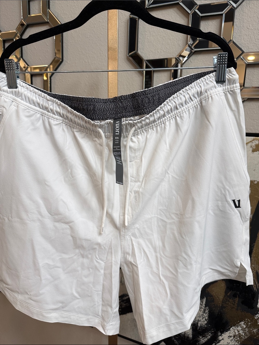 Vuori Men’s White Athletic Shorts with Gray Waistband